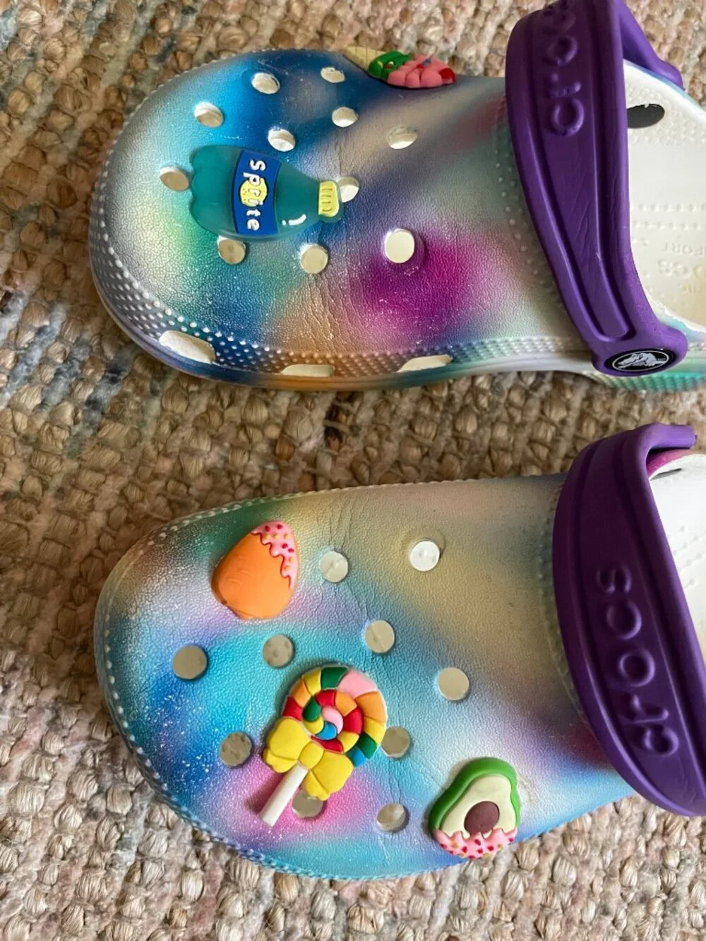 Crocs Jibbitz Purple Blue Rainbow Solarized Tie-Dye Clogs Kids Girls Size C13